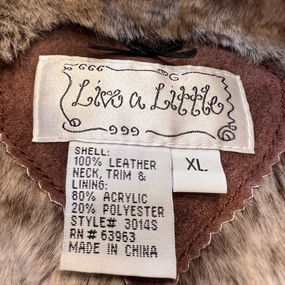 Live a Little Brown Leather Suede Faux Fur Trim Vest XL Style 30145 - Picture 8 of 9